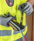 Armored And BX Cable Cutter 53725 That Cuts Up To Three Eighths Inch Armored Cable Including BX AC MC MCAP Greenfield With Storage Case And Extra Blades Adjustable Depth To Prevent Cable Nicks Klein Tools in use.