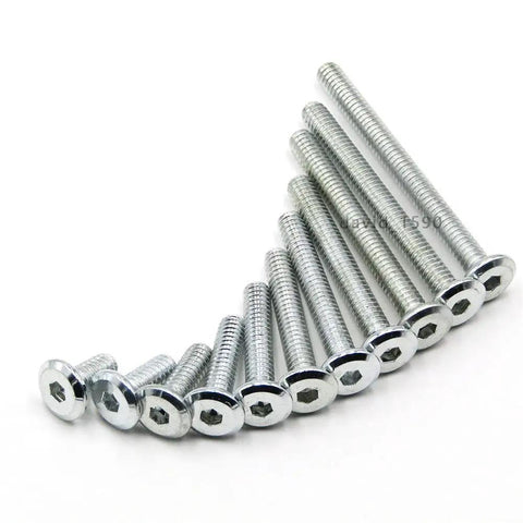 Furniture Connector Bolts Hex Flat Head Allen Screws Zinc Plated Steel M4x20 20 Pieces arrayed in size order