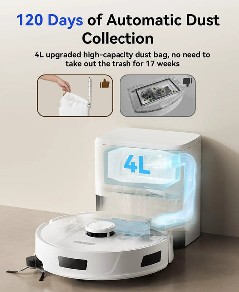 Robot Vacuum And Mop With Beast 20000 Pa Suction, Self Emptying Dock For Up To 120 Days, 3200mAh Battery, Lidar Navigation, White