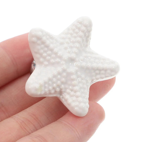 Starfish-shaped Coastal Motif Ceramic Drawer Knob White Single Hole Cabinet Pull for Wardrobe Dresser and Bathroom Furniture Hardware
