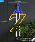 Zelda Sword Neon Sign LED Light For Gaming Room Decor Lit Neon Wall Mount USB Powered 8.2 By 16.1 Inches With Transparent Plexiglass