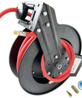 Retractable Air Hose Reel With Wall Or Ceiling Mount, Three Eighths Inch By Fifty Feet Hybrid Hose With Three Feet Lead In, Steel Auto Rewind, 300 PSI