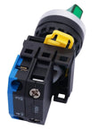 Side view of 22mm SPST 1NO Two Position Maintained Latching Rotary Selector Switch with Green LED Indicator 440V 10A