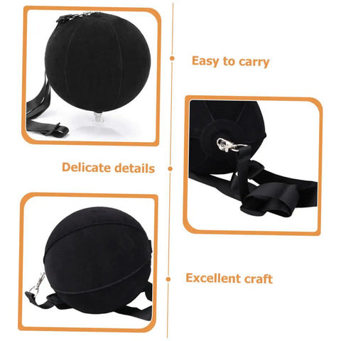 Inflatable Golf Swing Trainer Set With Adjustable Neck Rope And Inflator shown in black, highlighting portability and craftsmanship.