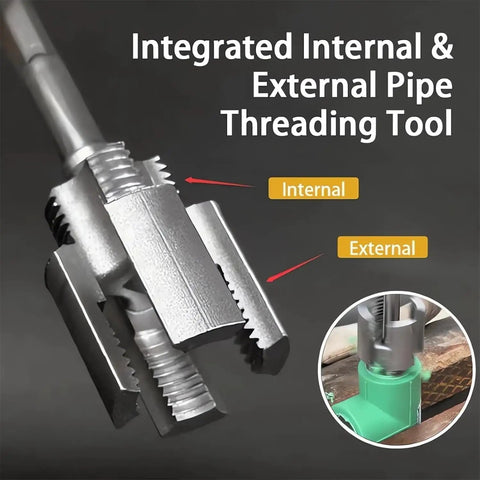 Integrated Internal And External Pipe Threading Tool for 1/2 Inch, 3/4 Inch, 1 Inch PVC and Steel Pipes, Electric Drill Compatible.