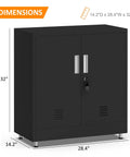 Locking Metal Storage Cabinet With Adjustable Shelves, Compact Lockable Sideboard For Home Or Office, dimensions shown