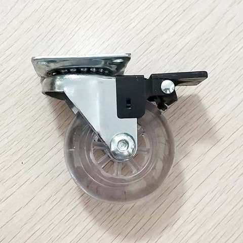 Side view of 2 Inch Heavy Duty Swivel Caster Wheel with Brake, clear rubber, 400 lb capacity, top plate mount for furniture.