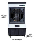 Super Portable Evaporative Air Cooler With Eight Refreezeable Ice Packs And Three Fan Speeds To Keep Your Space Super Chill And Beat The Heat Like A Pro All Summer Long, front view, 160cm tall, heavy-duty design.