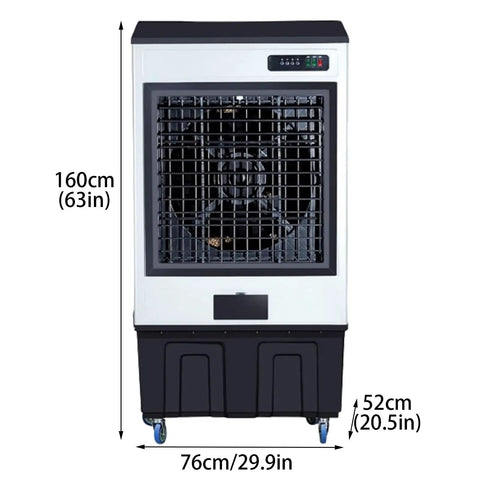 Super Portable Evaporative Air Cooler With Eight Refreezeable Ice Packs And Three Fan Speeds To Keep Your Space Super Chill And Beat The Heat Like A Pro All Summer Long, front view, 160cm tall, heavy-duty design.