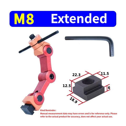 Heavy Duty CNC Mill Machine Positioner And Workpiece Stop Bracket For Universal Lathe Alignment Multi Function Locator Tool, M8 Extended arm with dimensions.