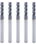 Five 5/32-inch carbide square-end mills, 4-flute, silver shanks