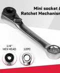 Mini Four Piece One Quarter Inch Drive Ratchet Wrench Set with 72 Tooth Quick Release Socket Wrench showcasing ratchet mechanism