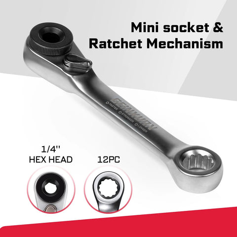 Mini Four Piece One Quarter Inch Drive Ratchet Wrench Set with 72 Tooth Quick Release Socket Wrench showcasing ratchet mechanism