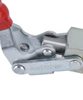 Close-up of Rugged Heavy Duty Push Pull Toggle Clamp With 701 Lbs Holding Capacity, 180 Degree Quick Release, iron body, plastic handle