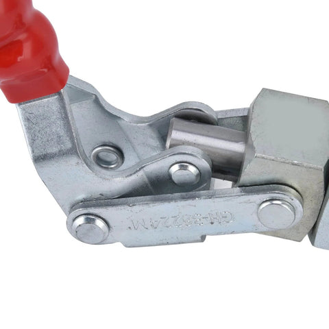 Close-up of Rugged Heavy Duty Push Pull Toggle Clamp With 701 Lbs Holding Capacity, 180 Degree Quick Release, iron body, plastic handle
