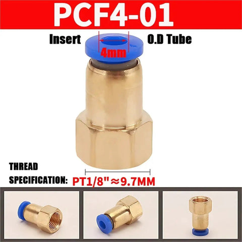 100 Piece Pneumatic Air Connector Set Brass Quick Pipe Fittings, 4mm Insert OD Tube, PT1/8 Thread Specification, PCF4-01