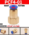 Brass Pneumatic Air Fittings Kit For 4 6 8 10 12 Millimeter Hose Tubes One Eighth To One Half Inch Female Thread Quick Connect Joints 100 Piece Set Durable Quick Pipe Fittings shown with 4mm insert and thread specification