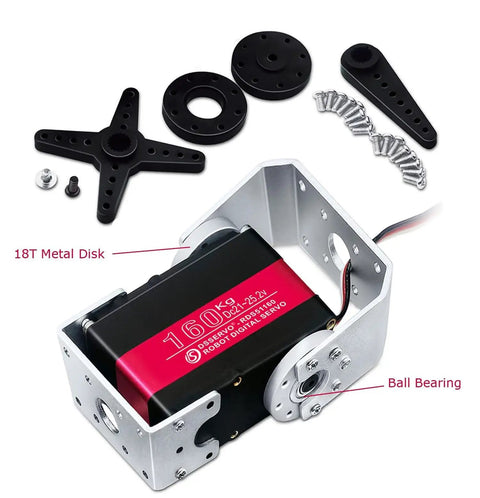 Heavy Duty 160Kg Servo Motor 24V High Torque Steel Gear Digital Steering with mount brackets and discs for RC vehicles and robotics