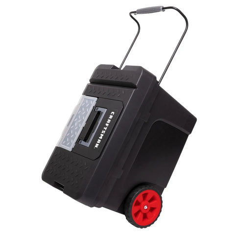 Rolling Tool Box With Wheels Lockable Latch Heavy Duty Plastic 15.2 Inch Includes Removable Organizer And Tray Extra Large Rubber Wheels For All Terrain On The Go Tool And Parts Storage