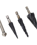 Heavy Duty Step Drill Bits With 4 Spiral Flutes Made From M35 Cobalt for Smoother Drilling In Metal Wood And Plastic With Quick Size Removal For Stainless Steel And Aluminum Jobs, 1/4-inch shank set
