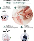 Diagram showing Travel Portable Foldable Clothes Hanger Kit With Clips Lightweight Plastic Drying Rack versatility