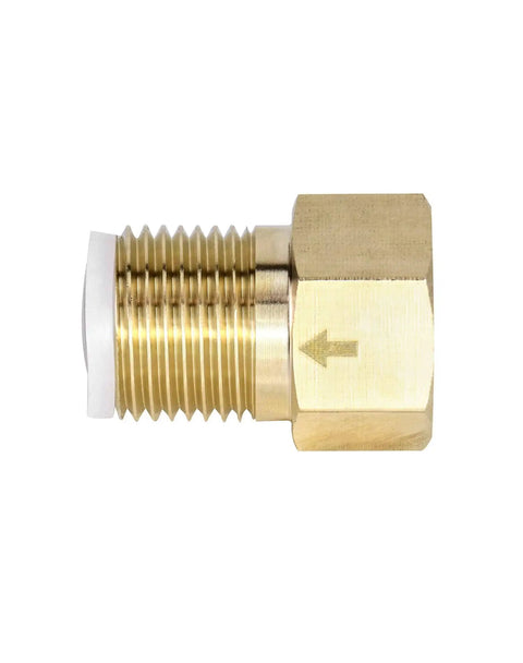 Side view of Two Pack Brass One Way Check Valve One Half Inch Female To One Half Inch Male Thread Backflow Preventer for gas and liquids.