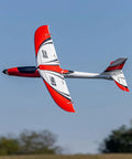 ElectroStreak 1.1m PNP RC Electric Airplane With Modern Features in flight, red and white design with 1.1m wingspan.