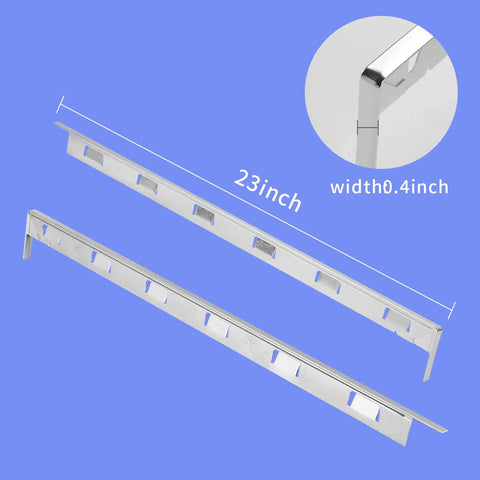 Stainless Steel Stove Gap Covers 2 Pack Notched Design, Heat Resistant Spill Guard, 23 Inch Length, shown in detail.