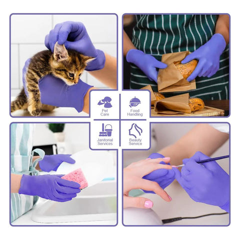 Amazon Safe Health nitrile disposable gloves, Imperial Blue, medium, 3.5 mil, powder-free, latex-free.
