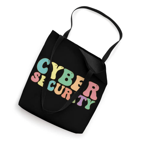 Slick Cyber Security Tote Bag Built Tough With Heavy Duty Canvas And Reinforced Strap Handles, A Dope Daily Grind Essential For It Workers And Code Masters Who Dig Secure Gear, black tote with colorful 'CYBER SECURITY' text.