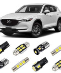 Mazda CX5 White Interior LED Light Kit Fits 2013 To 2022 Models With 6000K Super Bright Bulbs with car and light bulbs displayed