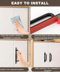 Installation guide for Adhesive Cabinet Handles 5.83 Inch 2 Pack Push Pull No Drill, step-by-step, showing cleaning, gluing, and pressing installation.