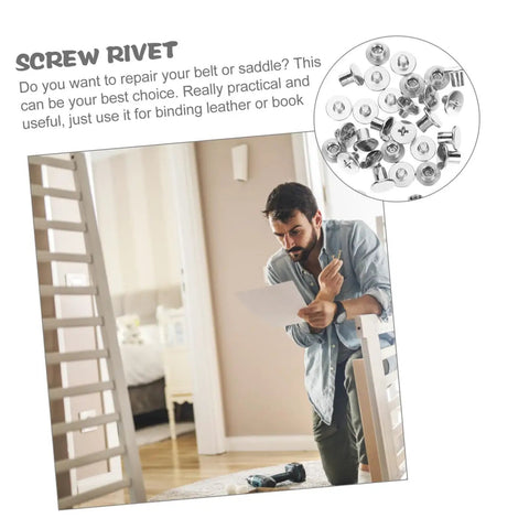 Man examining paper near silver Carbon Steel Binding Screws And Scrapbook Post Fasteners For Photo Albums And Documents.