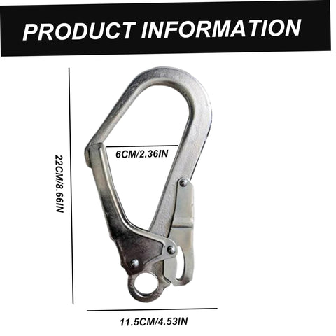 Heavy Duty D Shape Snap Hooks With Alloy Steel Build Pro Grade Quick Locking Mechanism shown with dimensions 22cm x 11.5cm