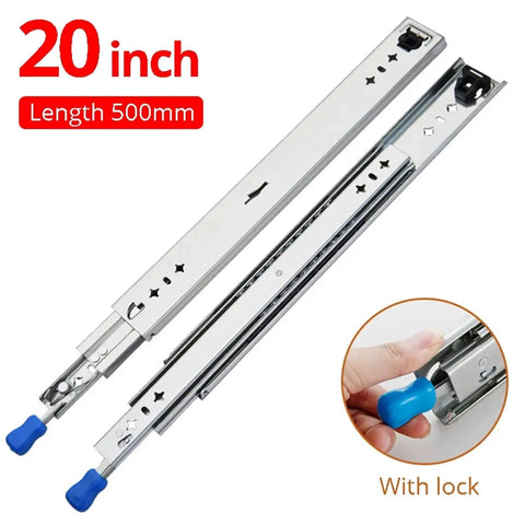 Heavy Duty Full Extension Drawer Slide With Lock Ball Bearing, Three-Fold Full Extension Glide, 20 Inch Length, 53mm Rails