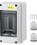 Front view of Three Way Circuit Breaker Box With DIN Rail IP65 Waterproof Electrical Distribution Box, accessories visible