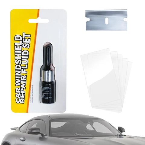 Windshield Chip Repair Kit With Curing Film and 2ml Crack Repair Fluid for SUVs, Trucks, Cars; includes resin, films, scraper