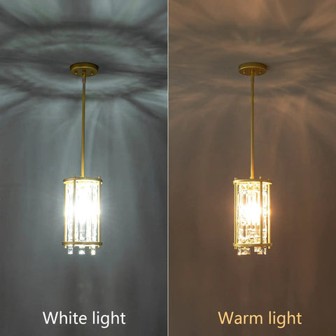 Dope Modern Gold Pendant Lights for Kitchen Island and Dining Room Crystal Chandelier Fixture with white and warm light.