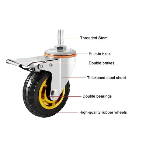 Built Tough Heavy Duty Caster Wheels With Dual Lock Brakes For Furniture And Workbenches, showcasing design features.
