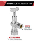 Bulk 100 Pack One Quarter Turn Angle Stop Valves With Loose Control Key DIY Friendly For Home Plumbing One Half Inch Compression To Three Eighth Inch OD, 3/8" OD outlet