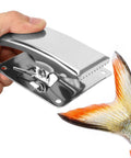 Front view of Drfeify stainless steel fish fillet clamp with built-in spring for cleaning and filleting