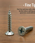 Heavy Duty Size 6 X 1/2 Inch Stainless Steel Flat Head Wood Screws showcasing fine tips for easy wood penetration and reliable grip.