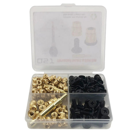 Heavy Duty Pro Grade Threaded Insert And Bolt Kit For Industrial 3D Printing Projects 200 Pcs Includes 100 Pcs Brass M3 M4 Heat Set Inserts And 100 Pcs Stainless Steel Black Bolts For Secure Fastening