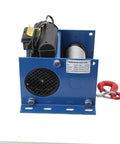 Top Tier Micro Electric Hoist Winch With Powerful 110V Motor For Garage And Factory Heavy Lifting Tasks That Handle The Toughest Jobs Around Town With Ease, featuring a blue metal housing and red hook.