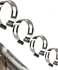 Stainless Steel Exhaust Tack Welding Clamp-On Kit For 2 Inch, 2.5 Inch, 3 Inch, And 3.5 Inch Pipes, four clamp set displayed.