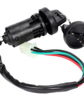 Replacement Ignition Key Switch With Cap For 50cc To 250cc ATV Dirt Bike And Electric Scooter Includes 2 Keys, Easy Install, Rugged Lock Cylinder, Fits Most Small To Mid Size Displacement Models, Ready To Roll. 4-wire switch with cap and keys