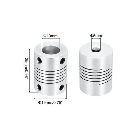 5Mm To 10Mm Aluminum Beefy Shaft Coupling Flexible Coupler 25Mm Long 19Mm Outer Diameter for motors and CNC use, side view