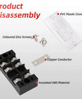 15A Screw Terminal Block 4P 5P 6P Dual Row Covered 600V Pre Insulated Barrier Strips showing disassembled PVC cover and components