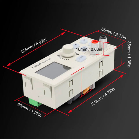 CNC Regulated Power Supply 480W 70V In 60V Out for LED Lab Use with dimensions and ports visible