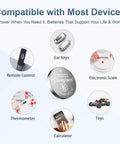 Image showing compatible devices for Top Shelf CR2032 Batteries Six Pack workhorse lithium coin cells including car keys, remote control, and toys.